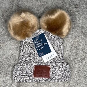 Love Your Melon Kids Knit Beanie in Heather Gray with Tan Poms